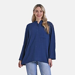 La Marey Cotton Blend 3-4 Sleeve Casual Style Blouse (Size - S) - Navy