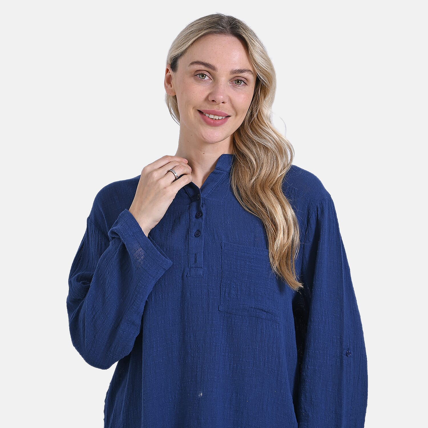 LA MAREY Womens Cotton 3-4 Sleeve Mandarin Collar Blouse LA MAREY Womens Cotton 3-4 Sleeve Mandarin Collar Blouse