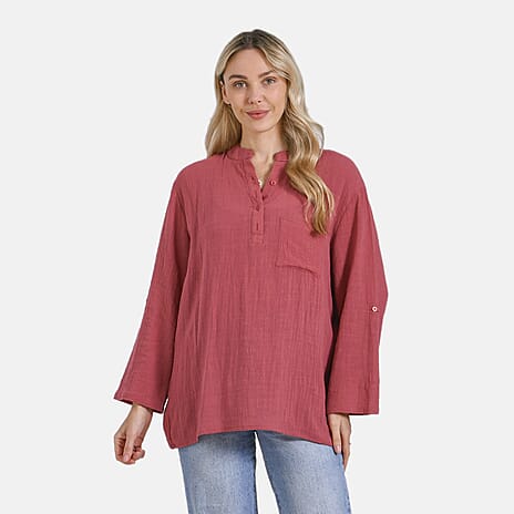 La Marey Cotton Blend 3-4 Sleeve Casual Style Blouse (Size - XL) - Redwood
