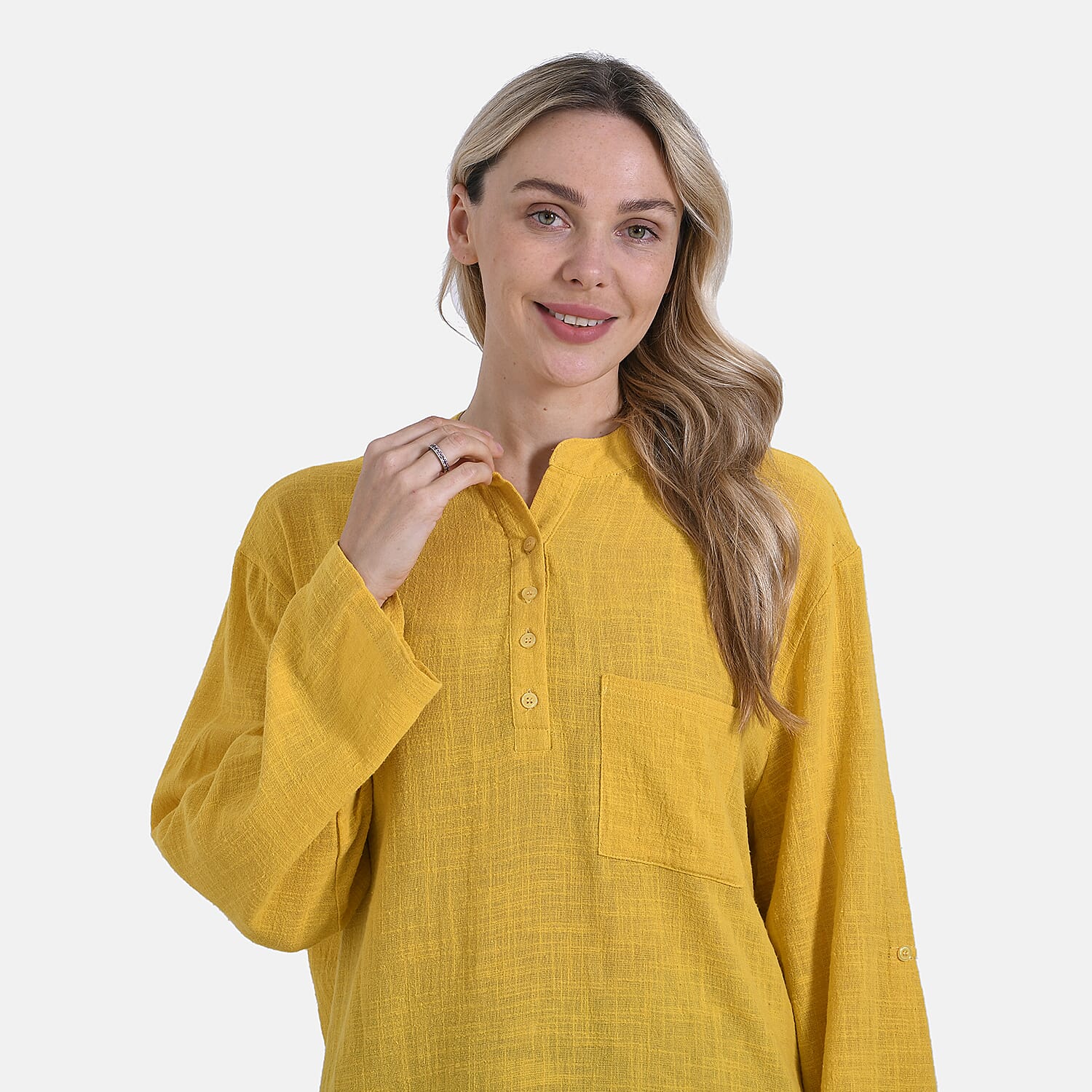 LA MAREY Womens Cotton 3-4 Sleeve Mandarin Collar Blouse LA MAREY Womens Cotton 3-4 Sleeve Mandarin Collar Blouse