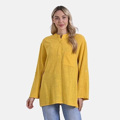 La Marey Cotton Blend 3-4 Sleeve Casual Style Blouse (Size - M) - Yellow