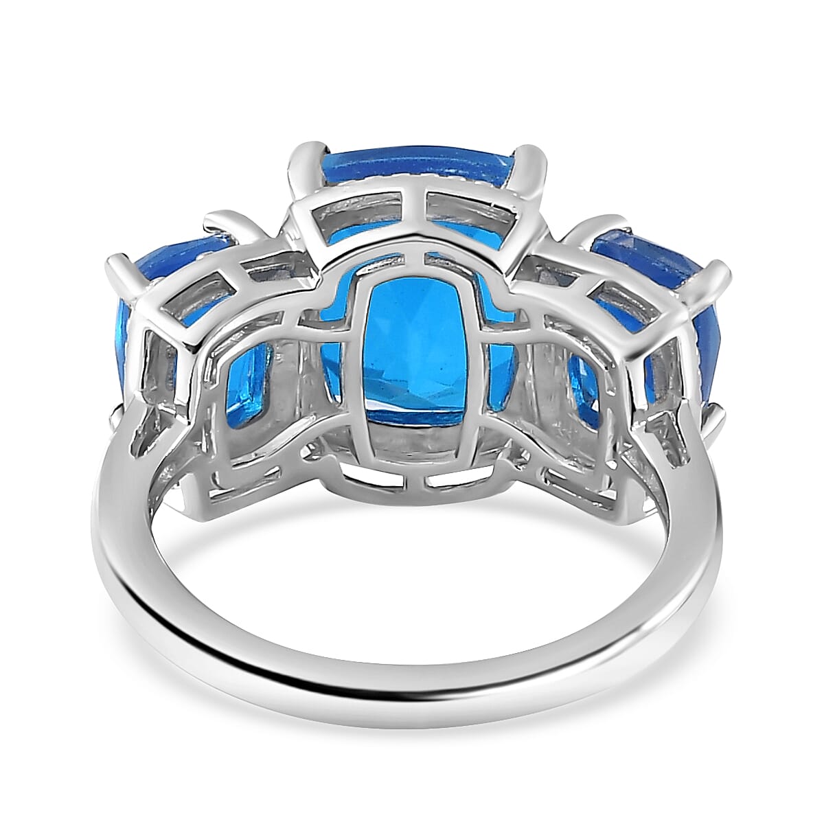 Carribean Quartz 3 Stone Ring in Platinum Overlay Sterling Silver 5.76 Ct.