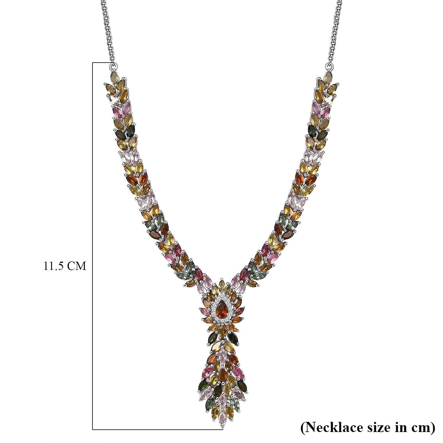 Multi-Tourmaline & Natural Zircon Cluster Necklace in Platinum Overlay Sterling Silver 15.24 Ct, Silver Wt. 19.72 Gms Multi-Tourmaline & Natural Zircon Cluster Necklace in Platinum Overlay Sterling Silver 15.24 Ct, Silver Wt. 19.72 Gms