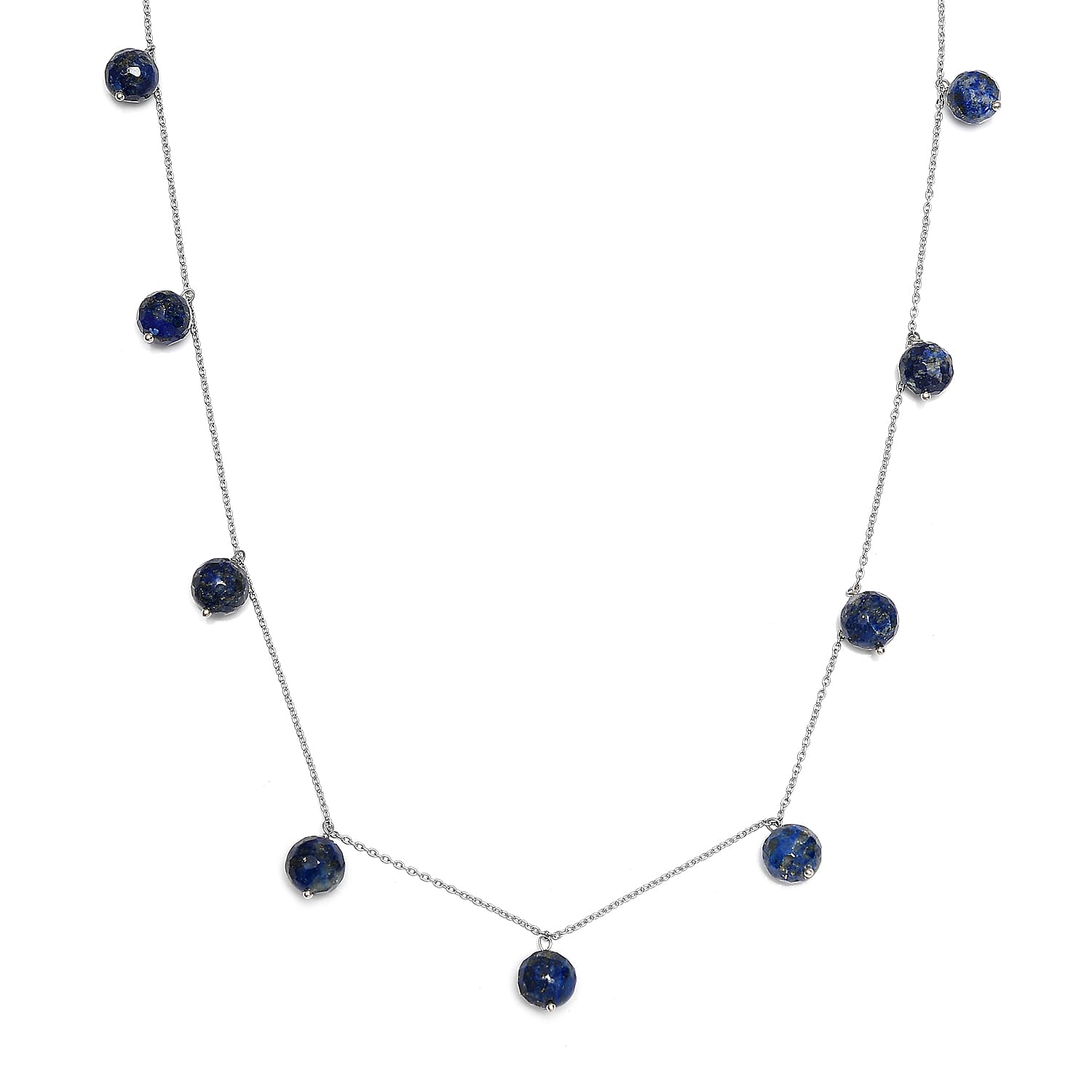 Lapis Lazuli Ball Necklace (Size - 18) in Rhodium Overlay Sterling Silver 45.00 Ct