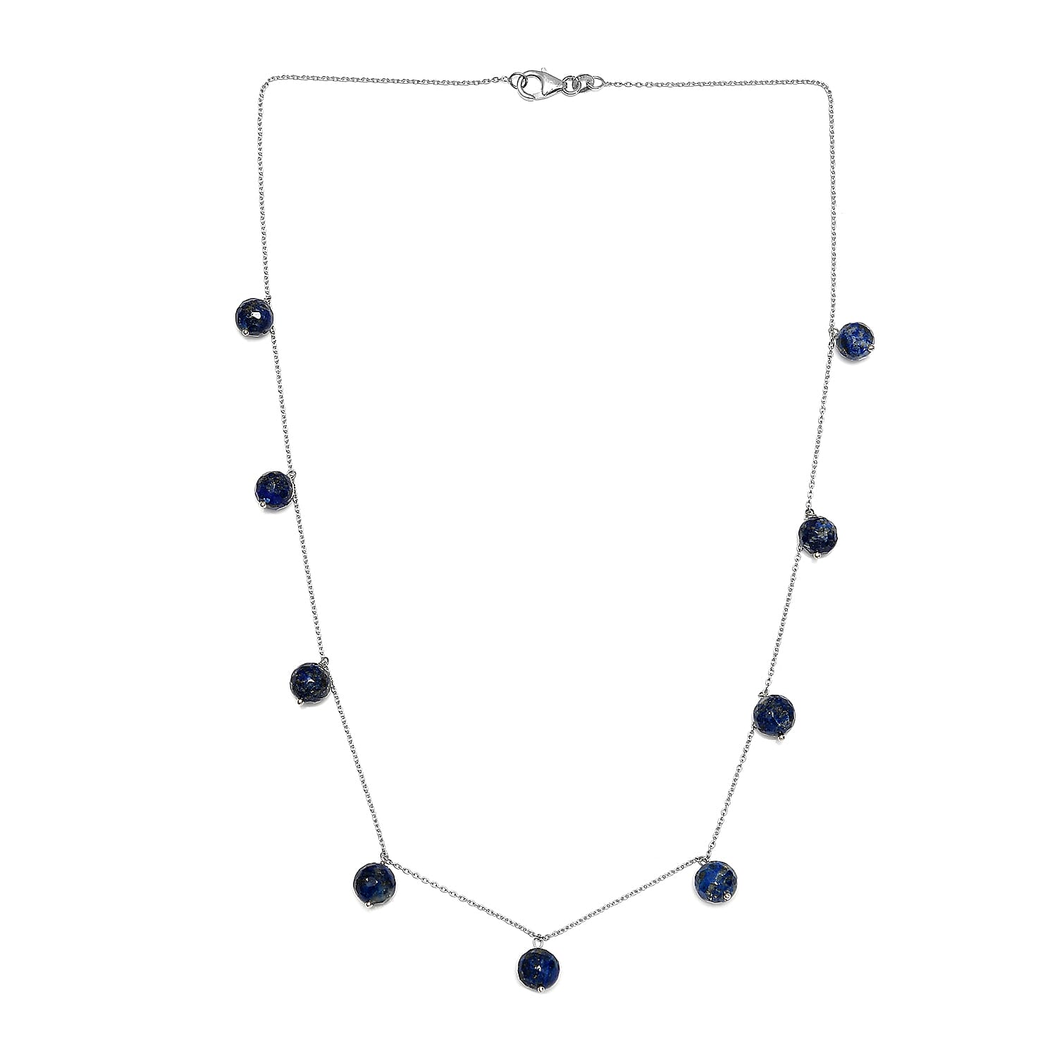 Lapis Lazuli Ball Necklace (Size - 18) in Rhodium Overlay Sterling Silver 45.00 Ct