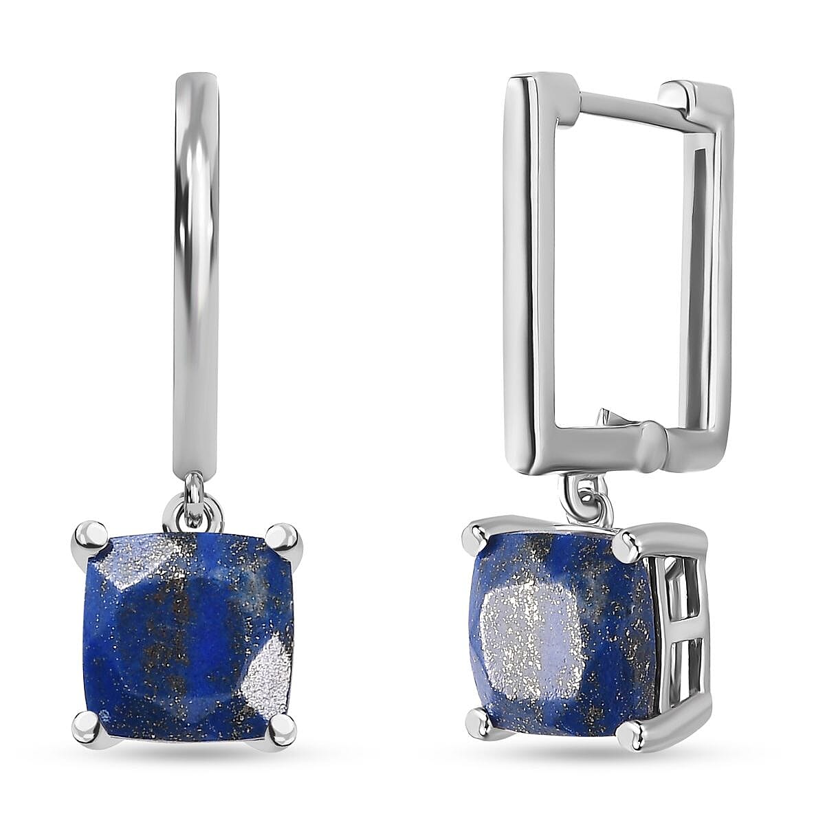 Lapis Lazuli Hoop Dangle Earrings in Platinum Overlay Sterling Silver 5.60 Ct