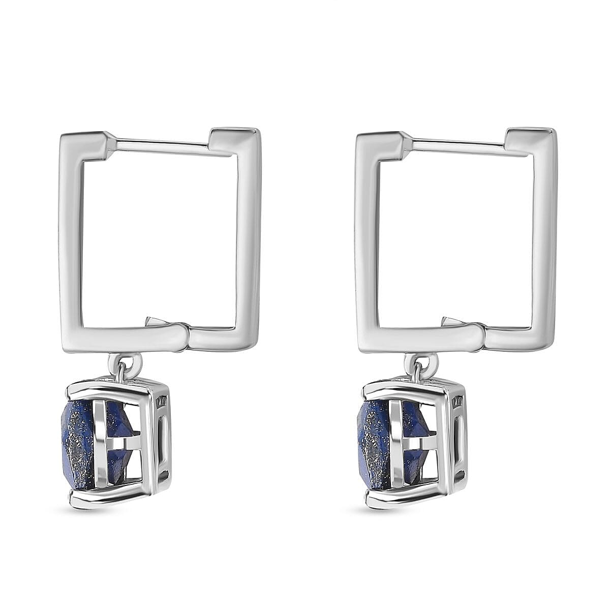 Lapis Lazuli Hoop Dangle Earrings in Platinum Overlay Sterling Silver 5.60 Ct
