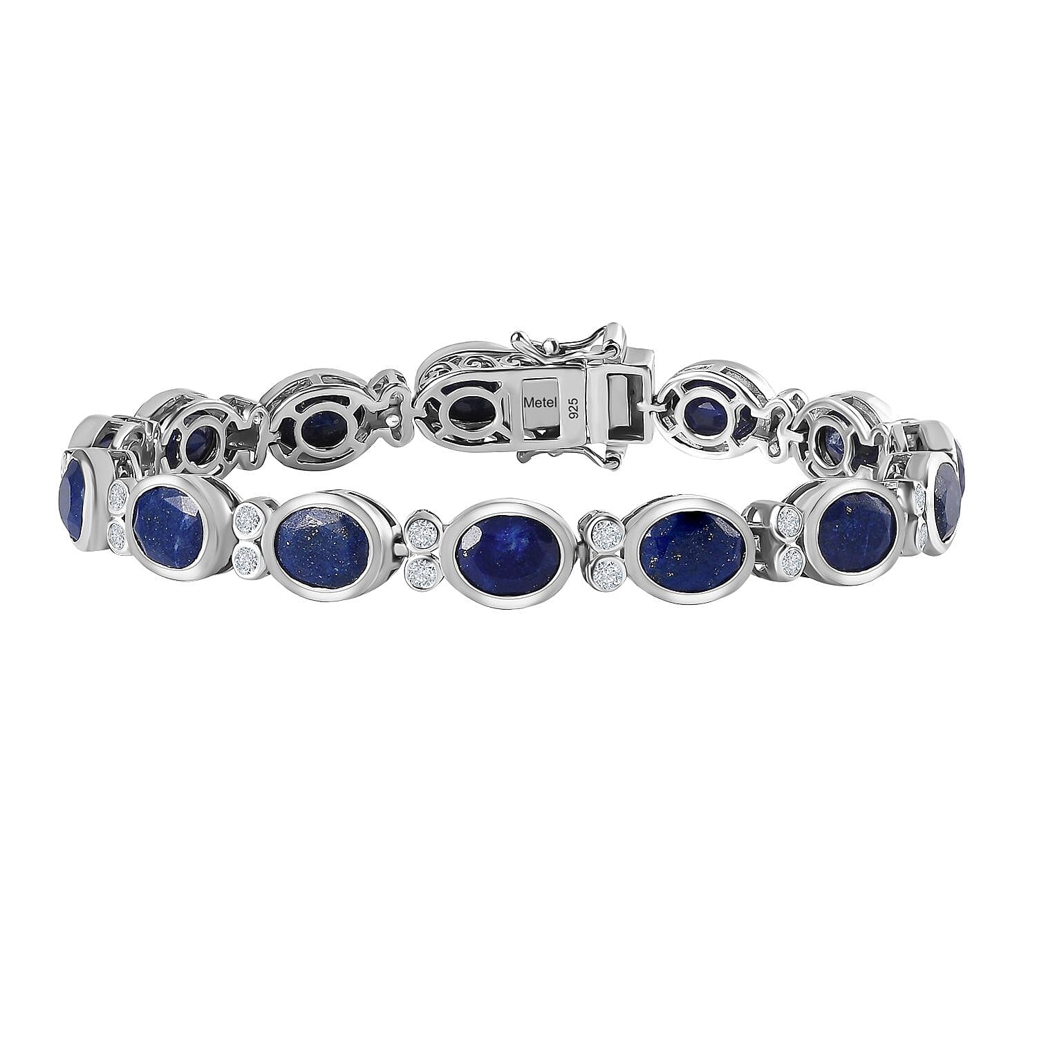 Lapis Lazuli & Natural Zircon Tennis Bracelet (Size - 7) in Platinum Overlay Sterling Silver 20.15 Ct, Silver Wt. 14 Gms