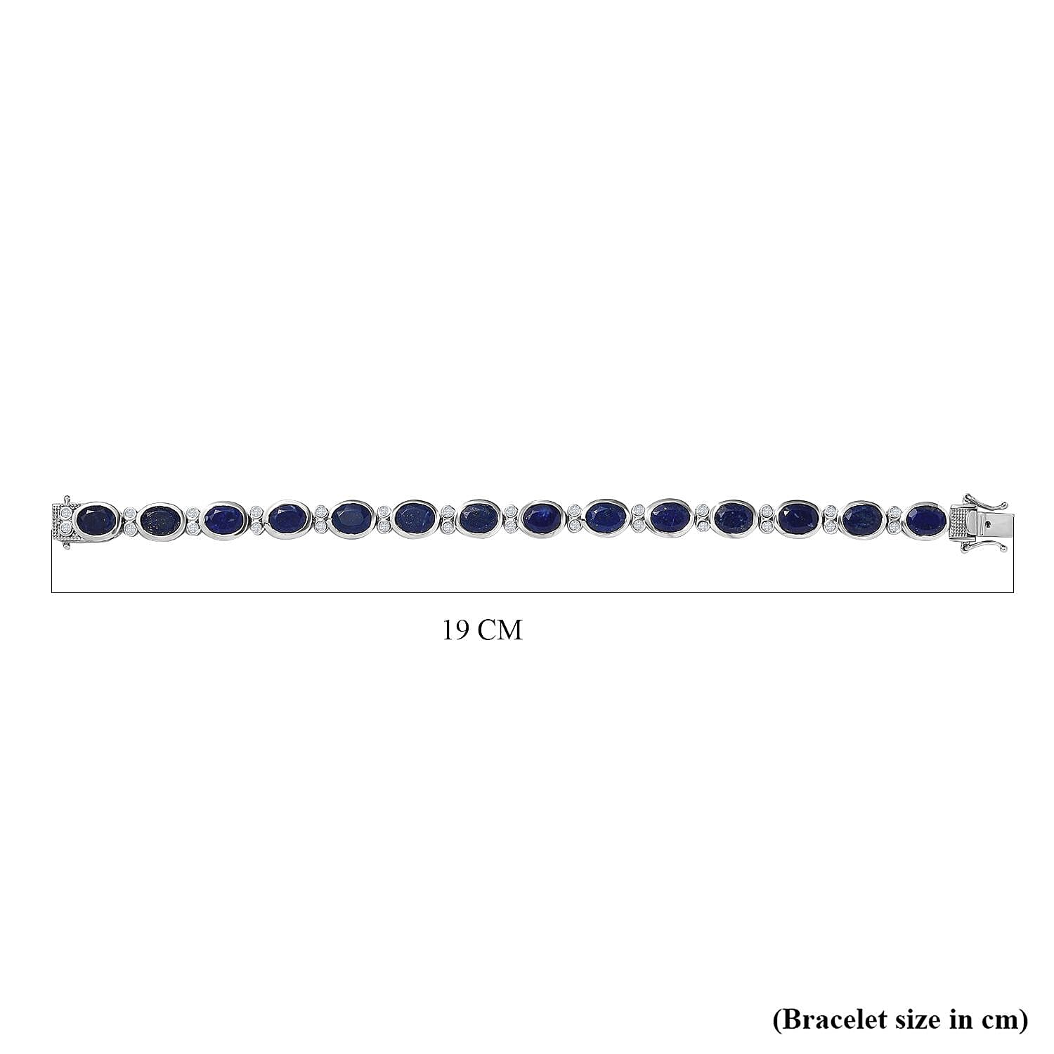 Lapis Lazuli & Natural Zircon Tennis Bracelet (Size - 7) in Platinum Overlay Sterling Silver 20.15 Ct, Silver Wt. 14 Gms
