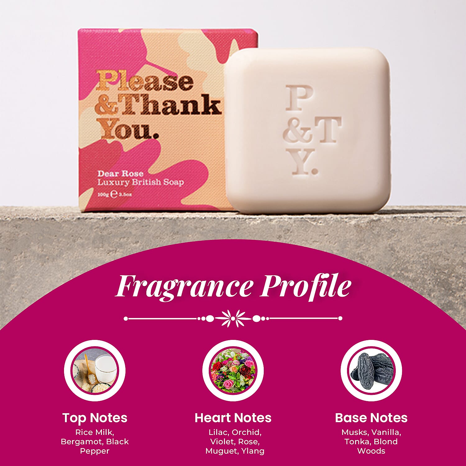 Please & Thank You Dear Rose Luxury British Soap 100gm