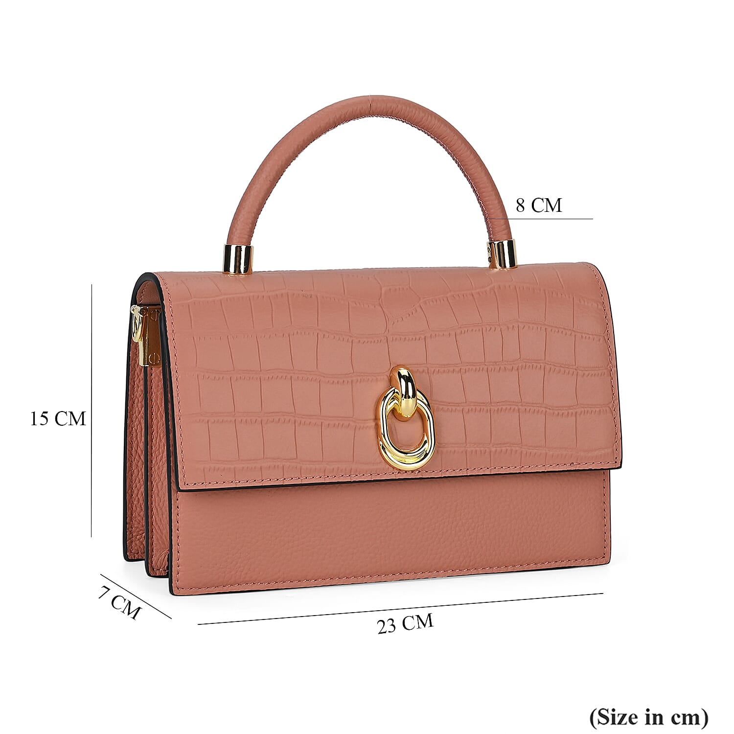 Genuine Leather Crocodile Embossed Crossbody Bag with Handle Drop - Light Pink