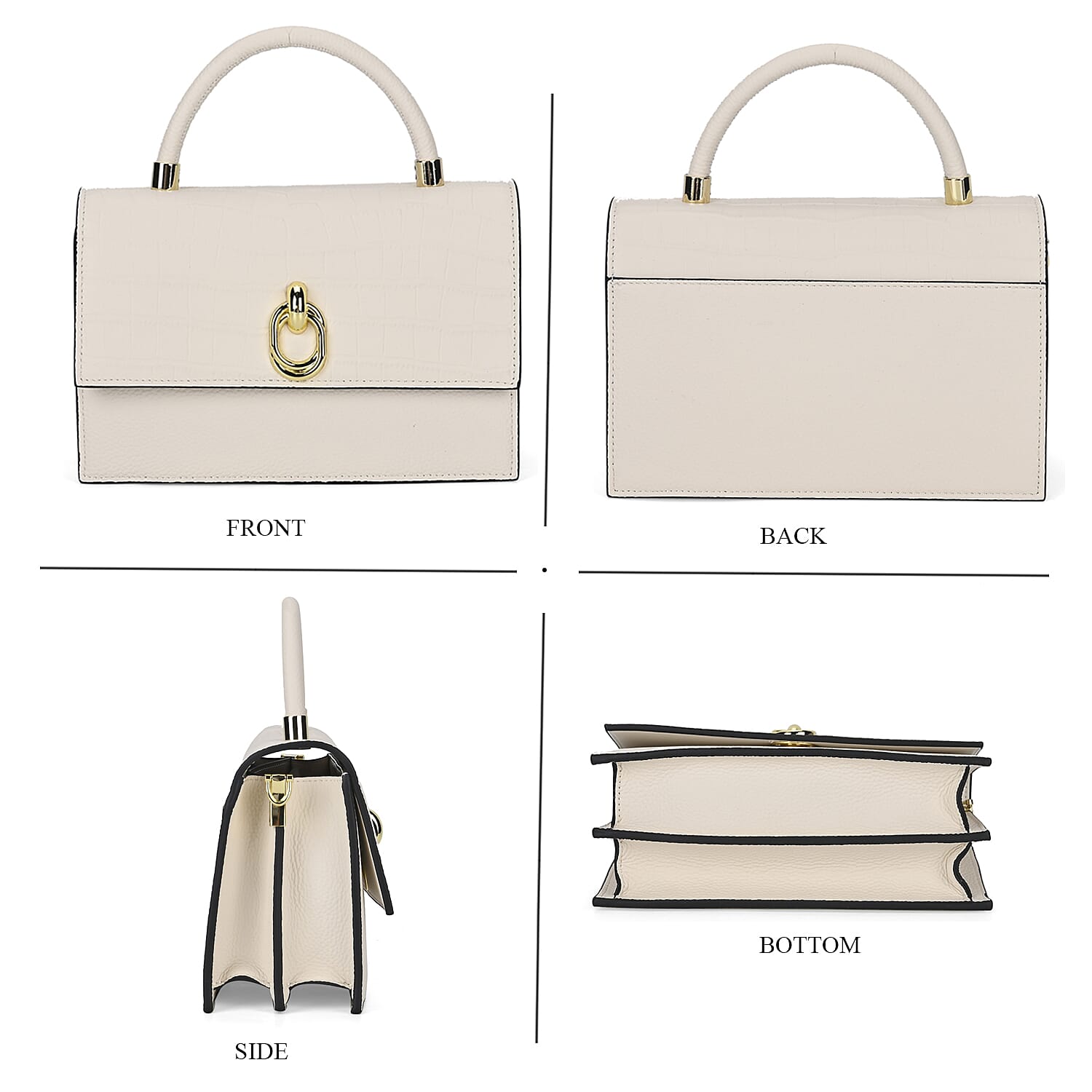 Designer Closeout - Genuine Leather Croc Embossed Crossbody Bag - Off White