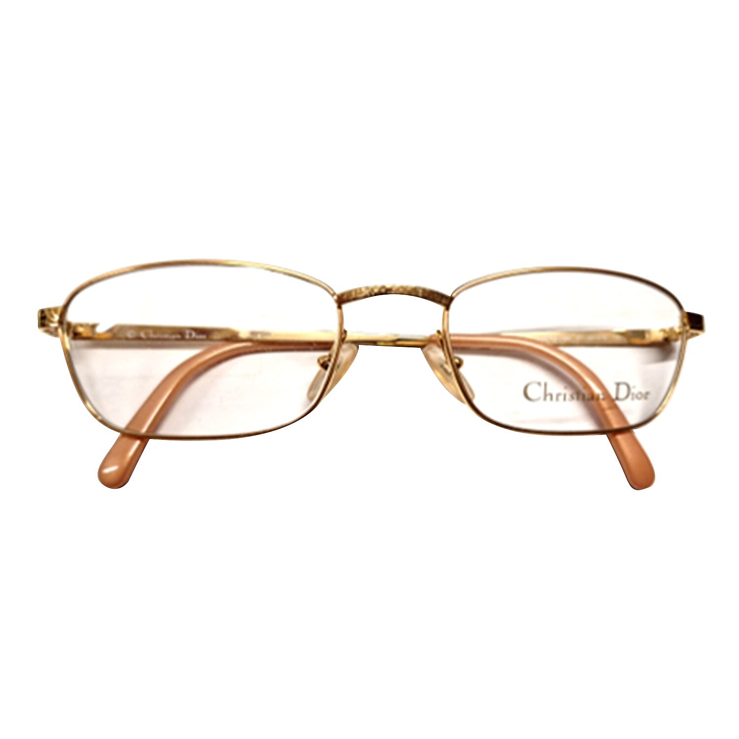 Christian Dior Rectangular Metal Frames with Pink Tips Readers (Power 2.5) - Gold