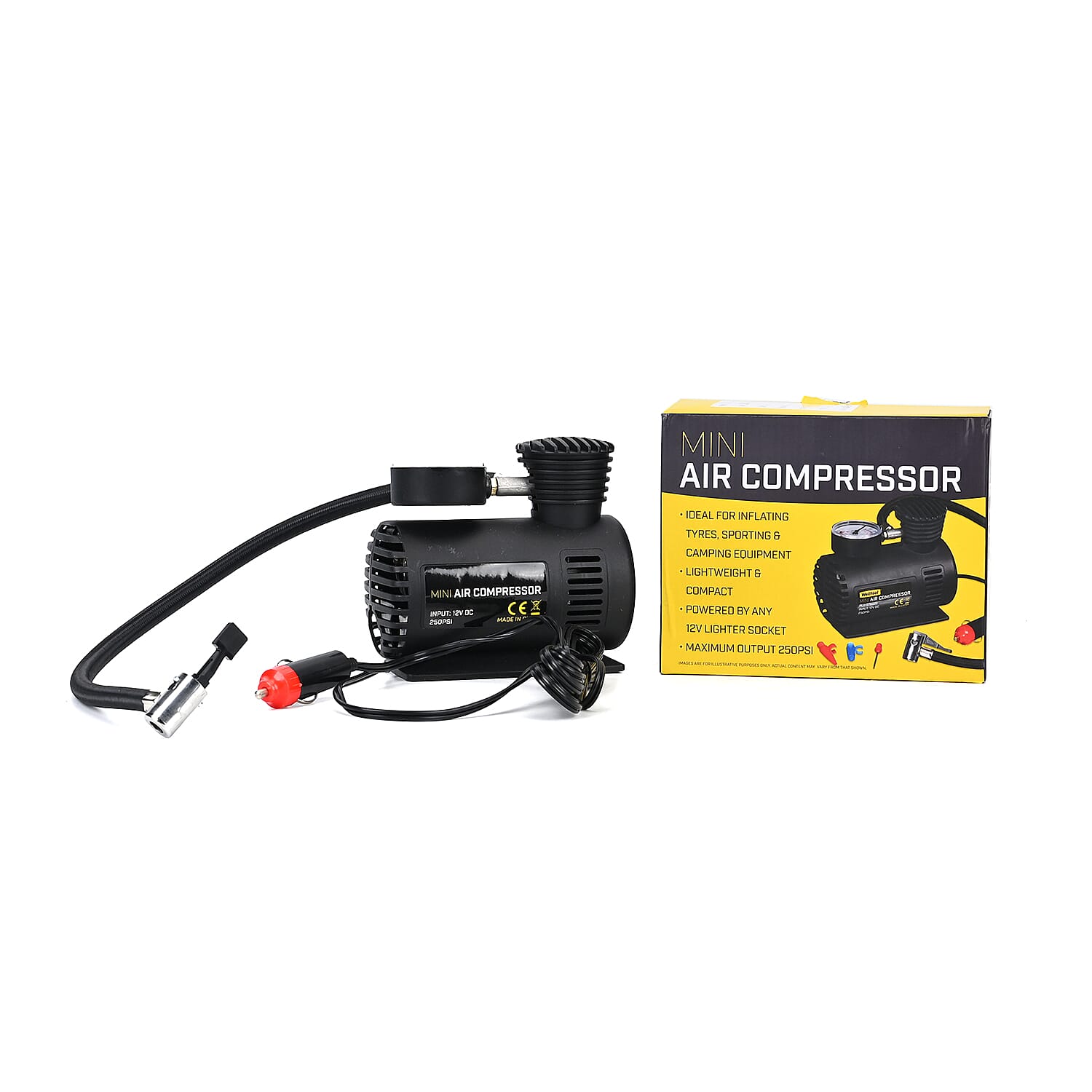 Air Compressor for Inflating Tyres, Sporting and Camping (12V) - Black