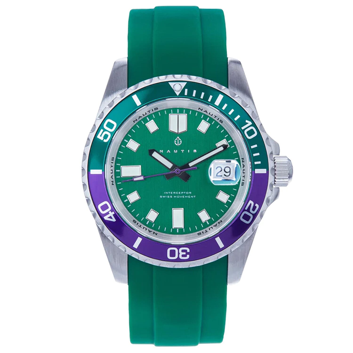 Nautis Interceptor Swiss Quartz Movt. Green Dial 50 ATM Water Resistant Watch with Interchangeable Strap