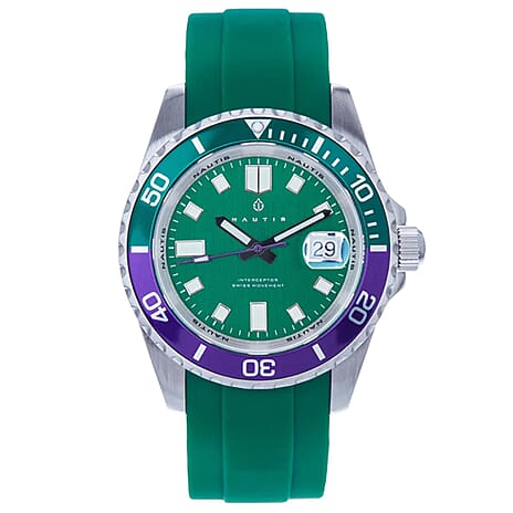 Nautis Interceptor Swiss Quartz Movt. Green Dial 50 ATM Water Resistant Watch with Interchangeable Strap