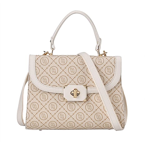 Leatherette Printed Crossbody Bag with Convertible Strap - Handle Drop - Off White