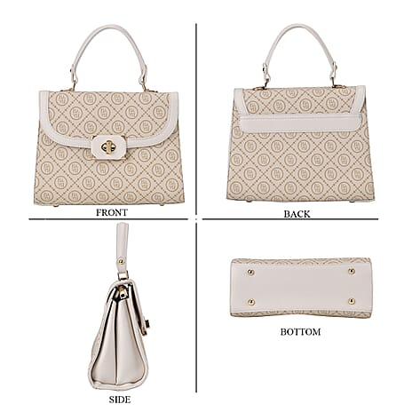 Leatherette Printed Crossbody Bag with Convertible Strap - Handle Drop - Off White
