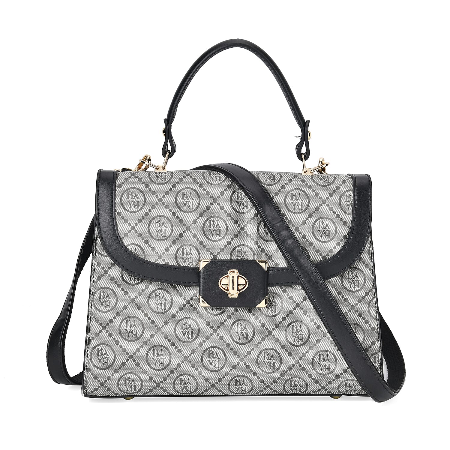 Leatherette Printed Crossbody Bag with Convertible Strap - Handle Drop - Black