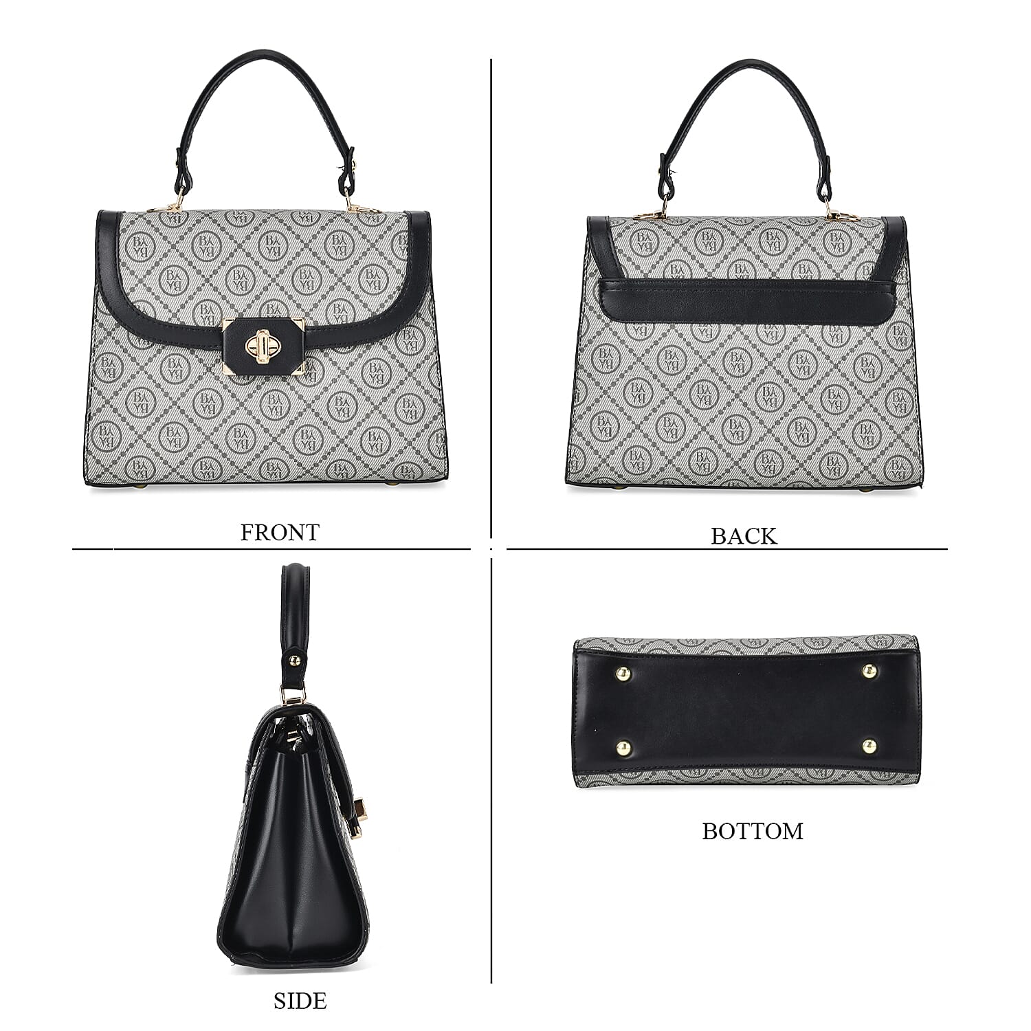 Leatherette Printed Crossbody Bag with Convertible Strap - Handle Drop - Black