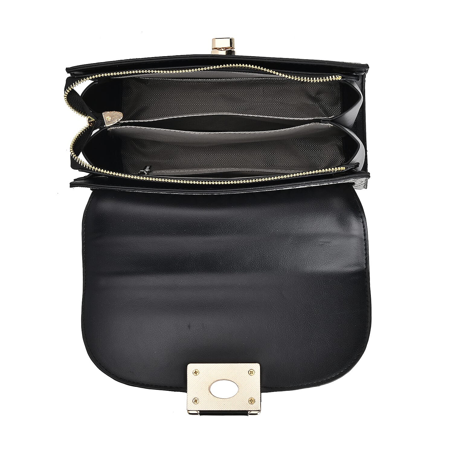 Leatherette Printed Crossbody Bag with Convertible Strap - Handle Drop - Black