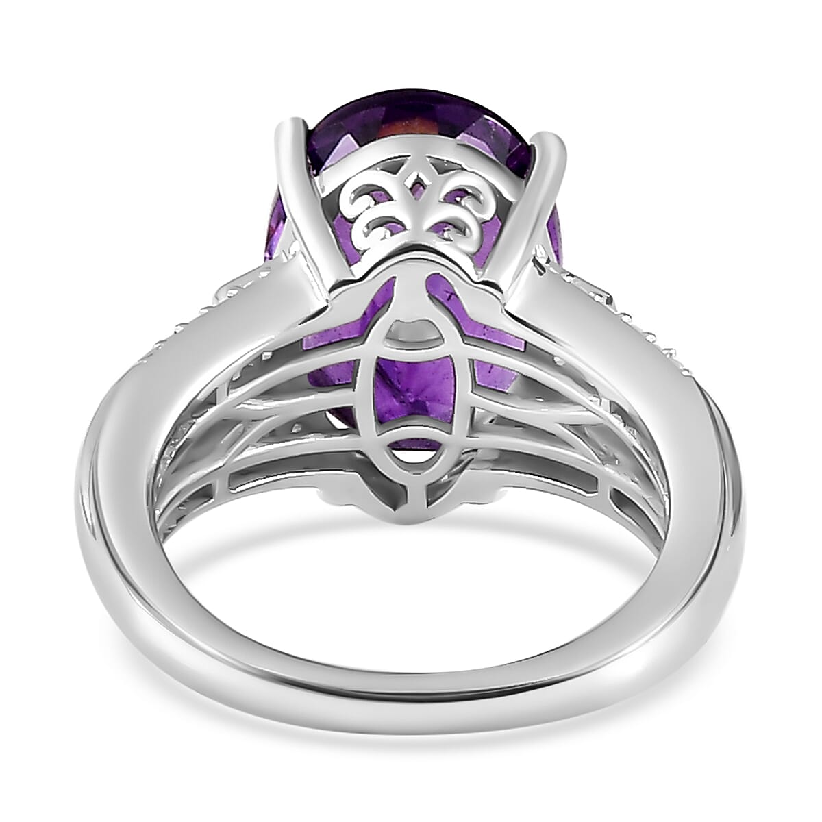 Moroccan Amethyst & Natural Zircon Ring in Platinum Overlay Sterling Silver 6.28 Ct. Moroccan Amethyst & Natural Zircon Ring in Platinum Overlay Sterling Silver 6.28 Ct.