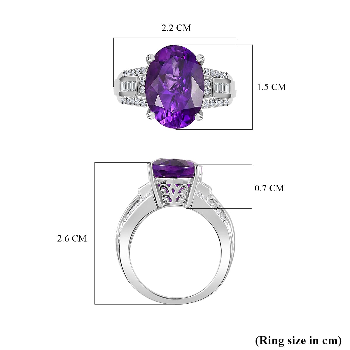Moroccan Amethyst & Natural Zircon Ring in Platinum Overlay Sterling Silver 6.28 Ct. Moroccan Amethyst & Natural Zircon Ring in Platinum Overlay Sterling Silver 6.28 Ct.