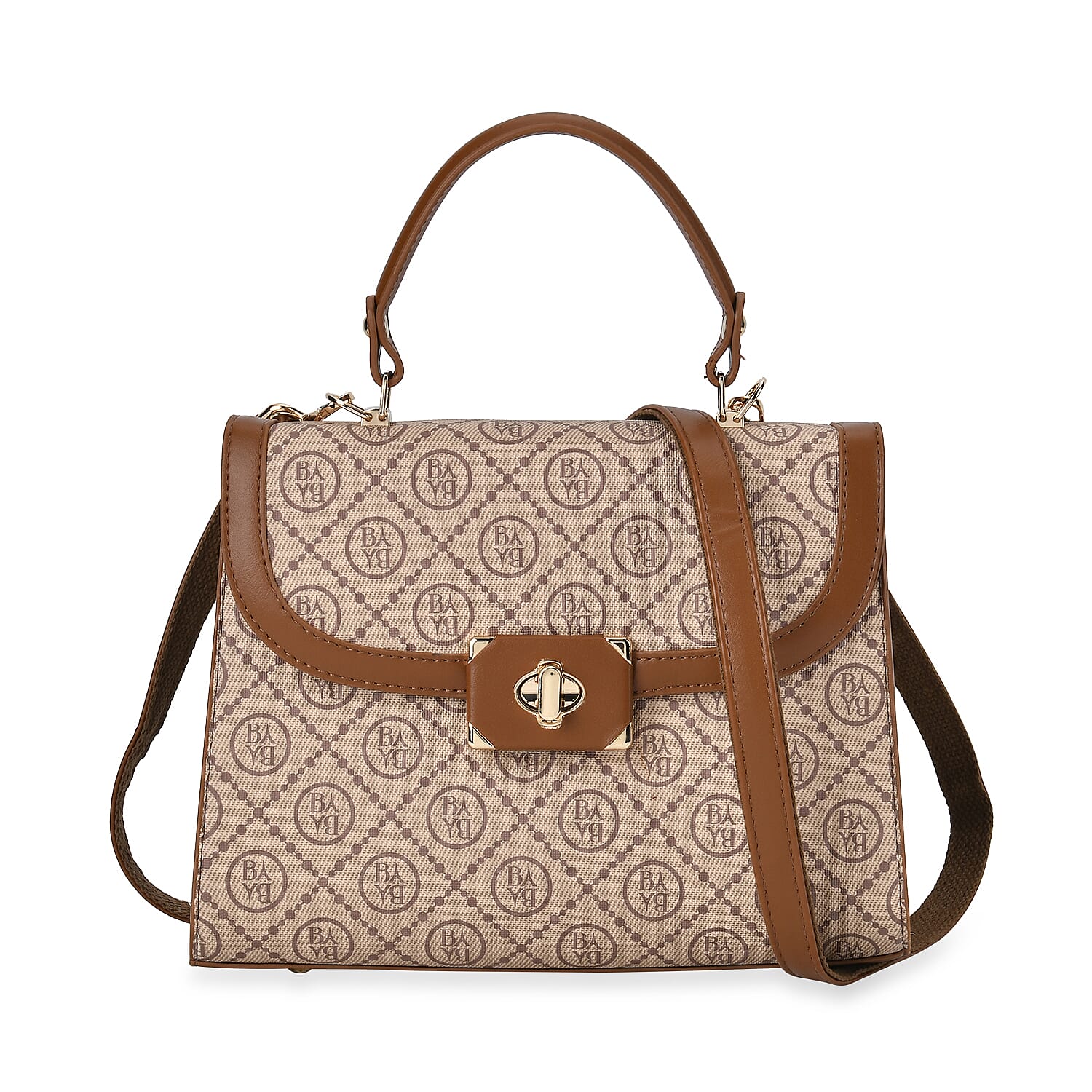Leatherette Printed Crossbody Bag with Convertible Strap - Handle Drop - Brown