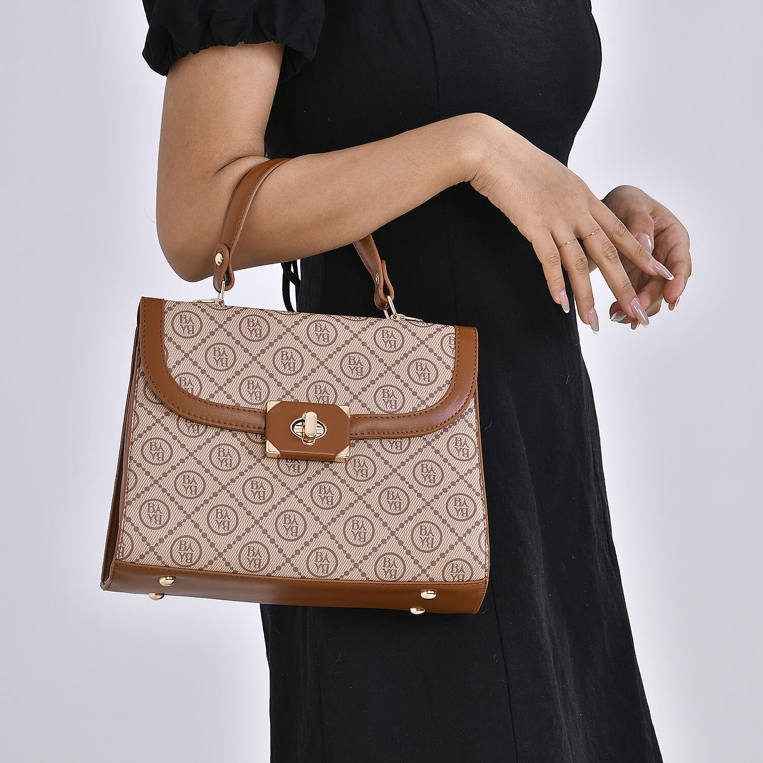 Leatherette Printed Crossbody Bag with Convertible Strap - Handle Drop - Brown