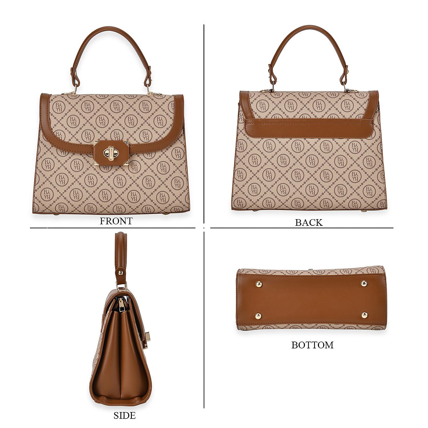 Leatherette Printed Crossbody Bag with Convertible Strap - Handle Drop - Brown