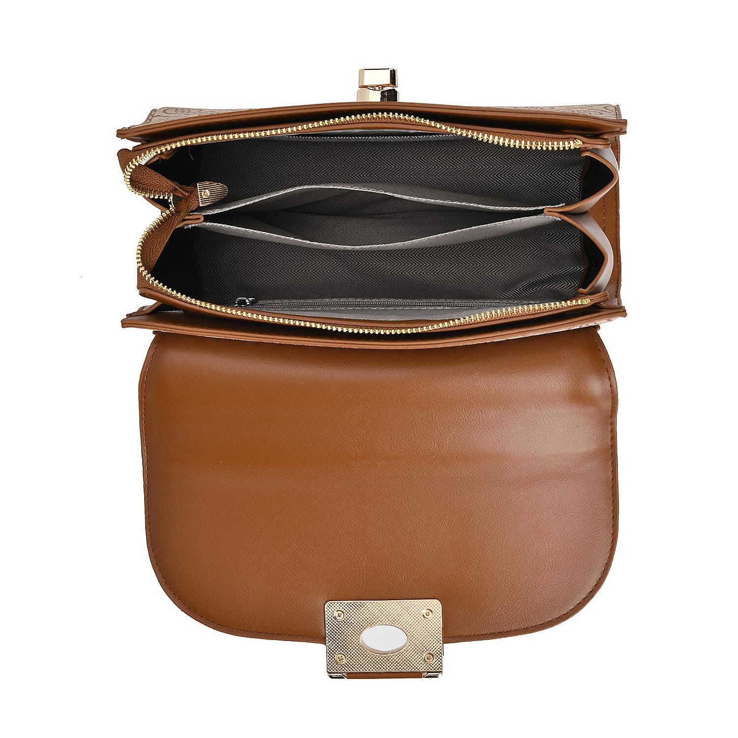 Leatherette Printed Crossbody Bag with Convertible Strap - Handle Drop - Brown