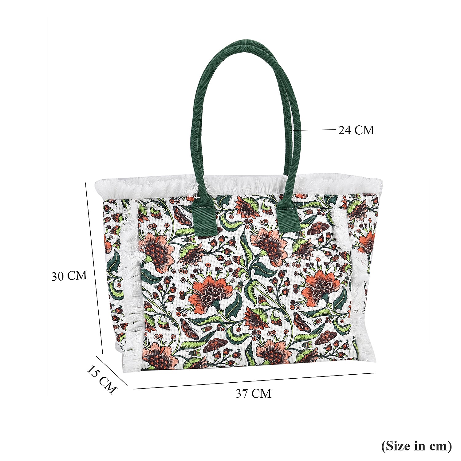 Floral Pattern Tote Bag with Handle Drop - Green Floral Pattern Tote Bag with Handle Drop - Green
