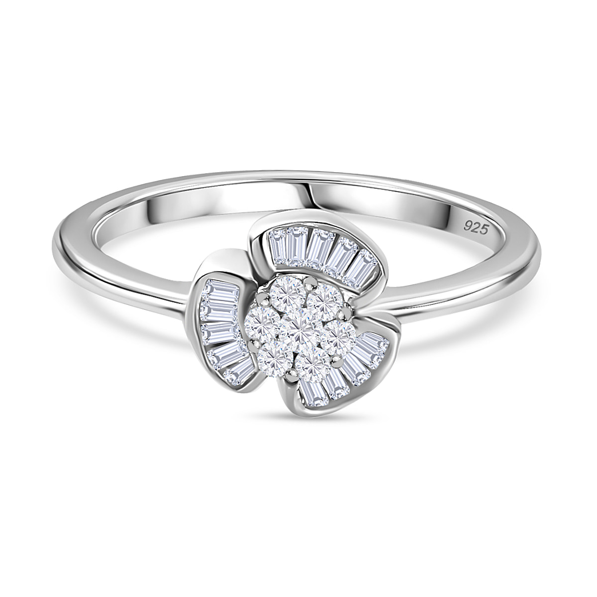 Diamond Floral Ring in Platinum Overlay Sterling Silver 0.25 Ct.