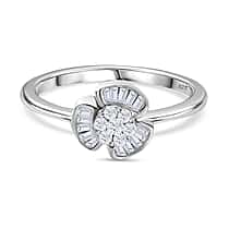 Designer Inspired - Diamond Floral Ring in Platinum Overlay Sterling Silver 0.25 Ct.