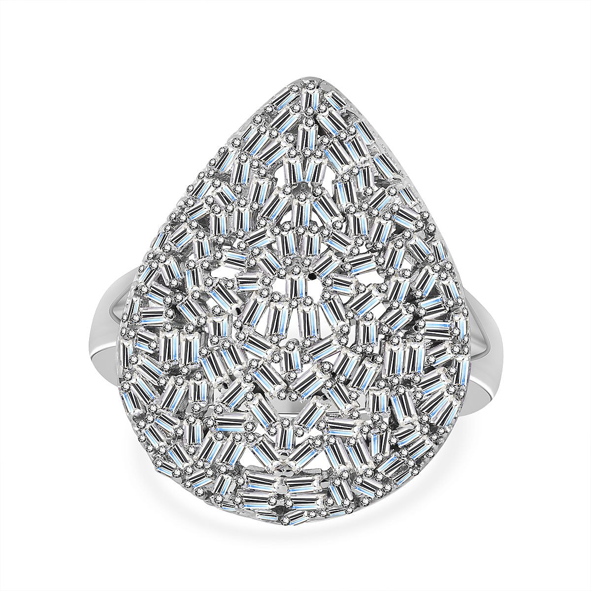 Red Carpet Collection - Fire Cracker Cubic Zirconia Ring in Rhodium Overlay Sterling Silver, Silver Wt 6.80 GM