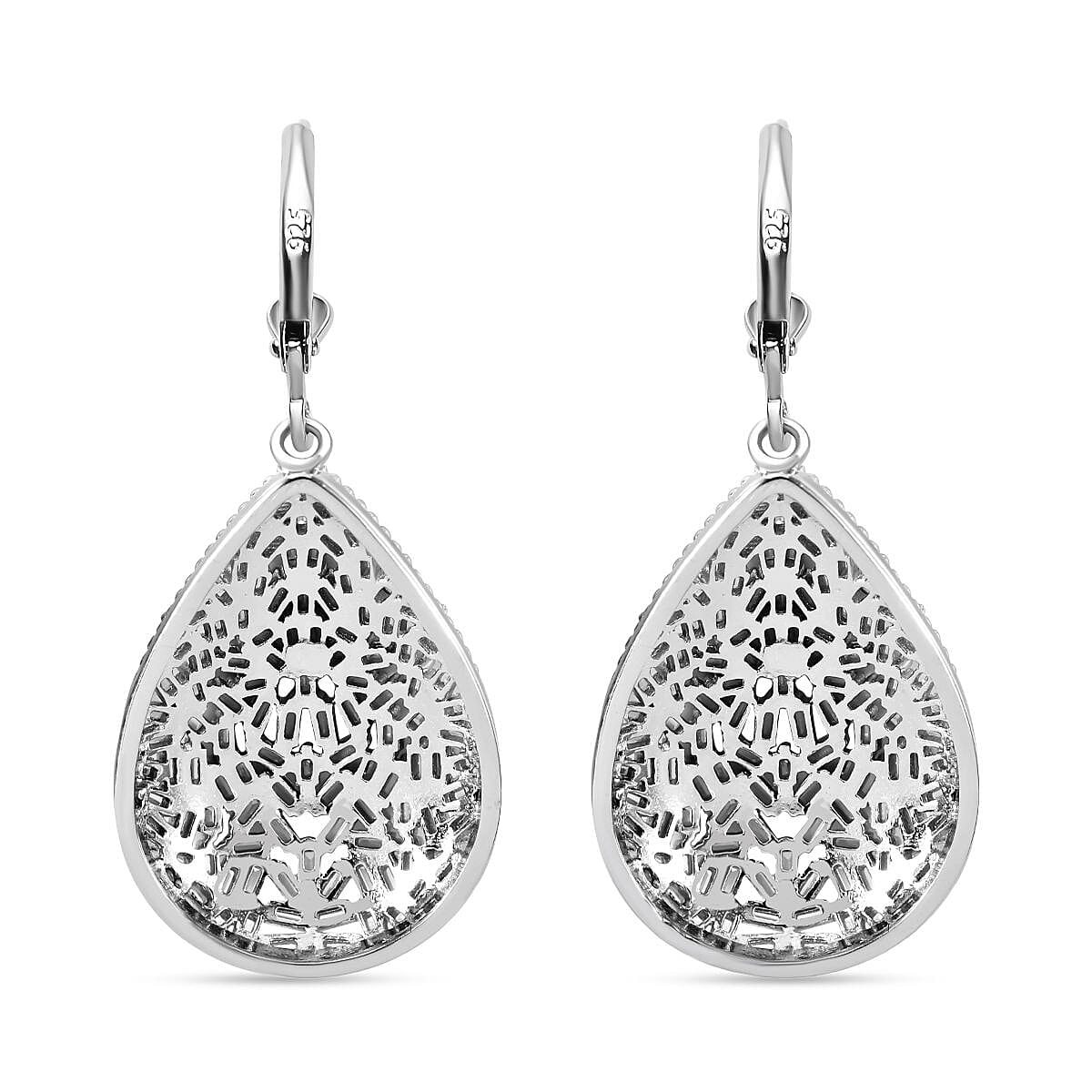 Red Carpet Collection- Fire Cracker Cubic Zirconia Drop Earrings in Rhodium Overlay Sterling Silver, Silver Wt 7.50 GM