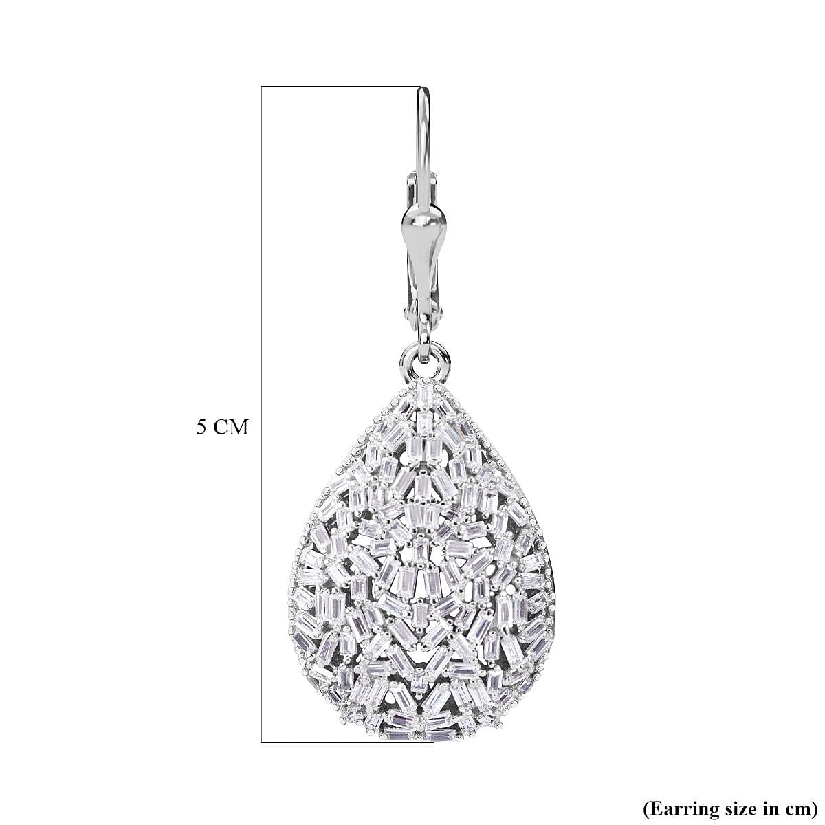 Red Carpet Collection- Fire Cracker Cubic Zirconia Drop Earrings in Rhodium Overlay Sterling Silver, Silver Wt 7.50 GM