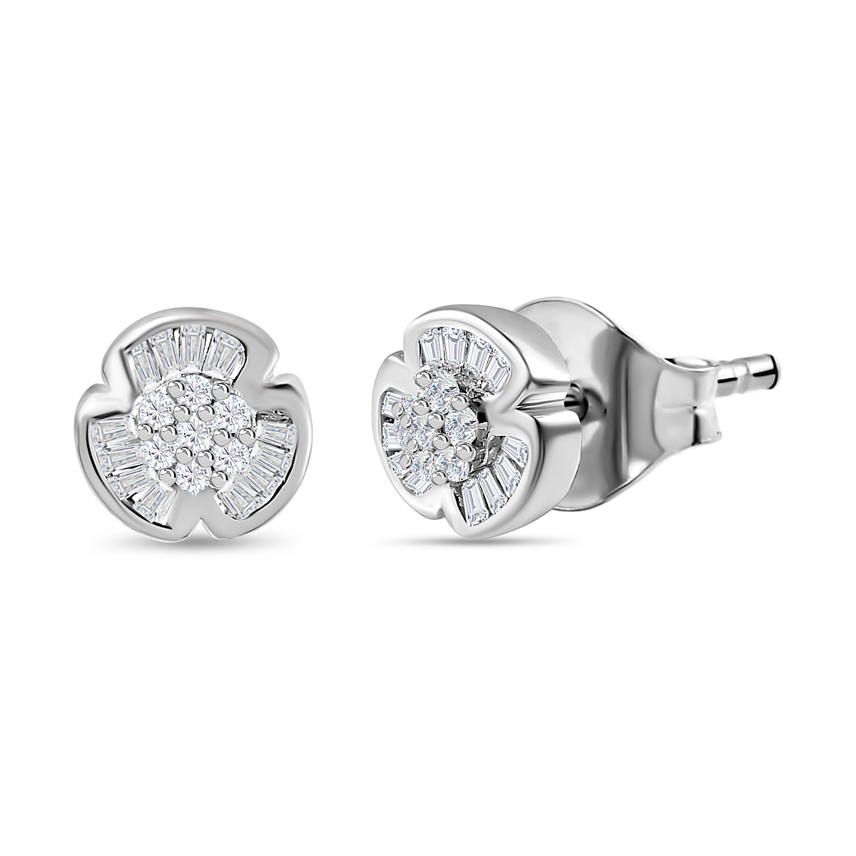 Diamond Stud Earrings in Platinum Overlay Sterling Silver