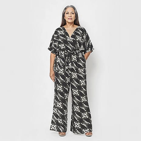 La Marey 100% Viscose Ikat Pattern Ladies Jumpsuit (Size S) - Black