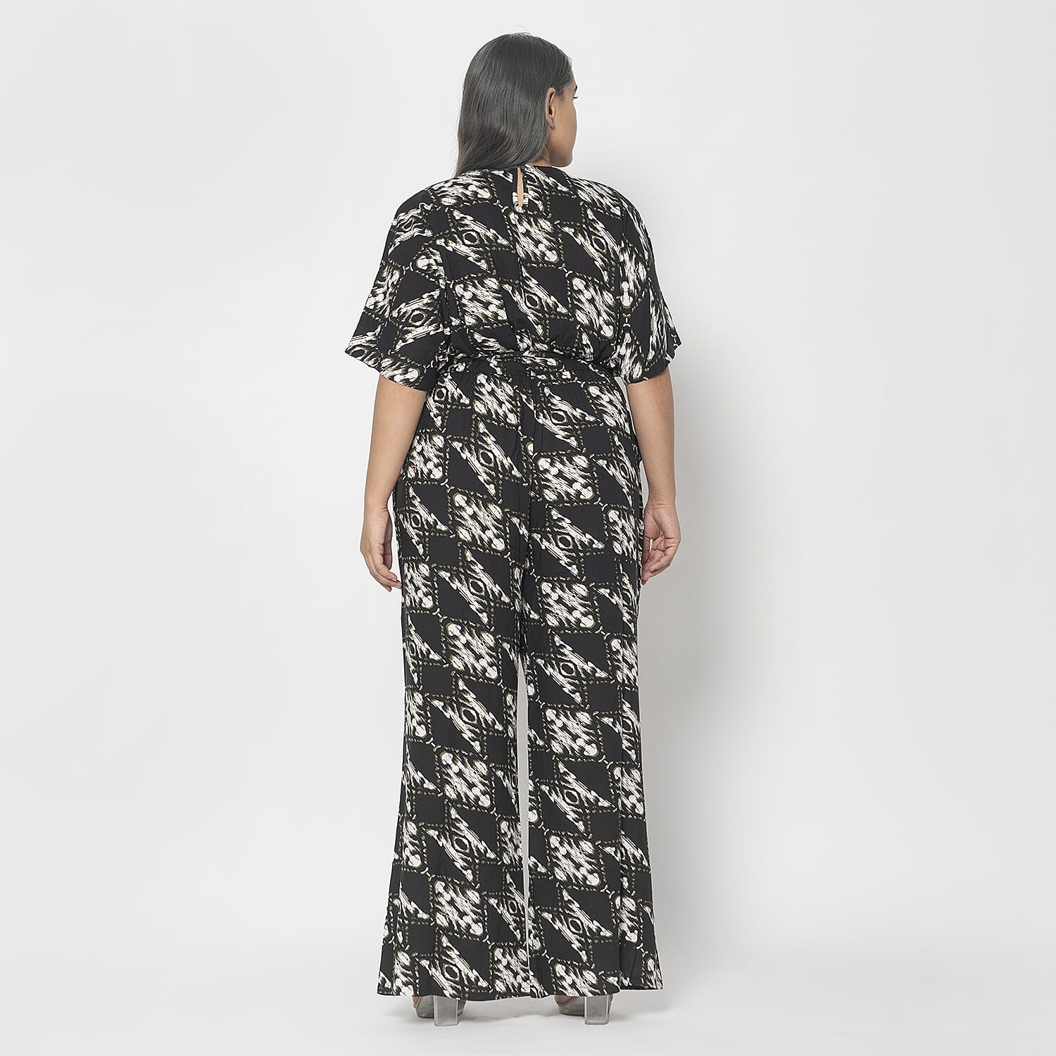 La Marey 100% Viscose Ikat Pattern Ladies Jumpsuit (Size S) - Black