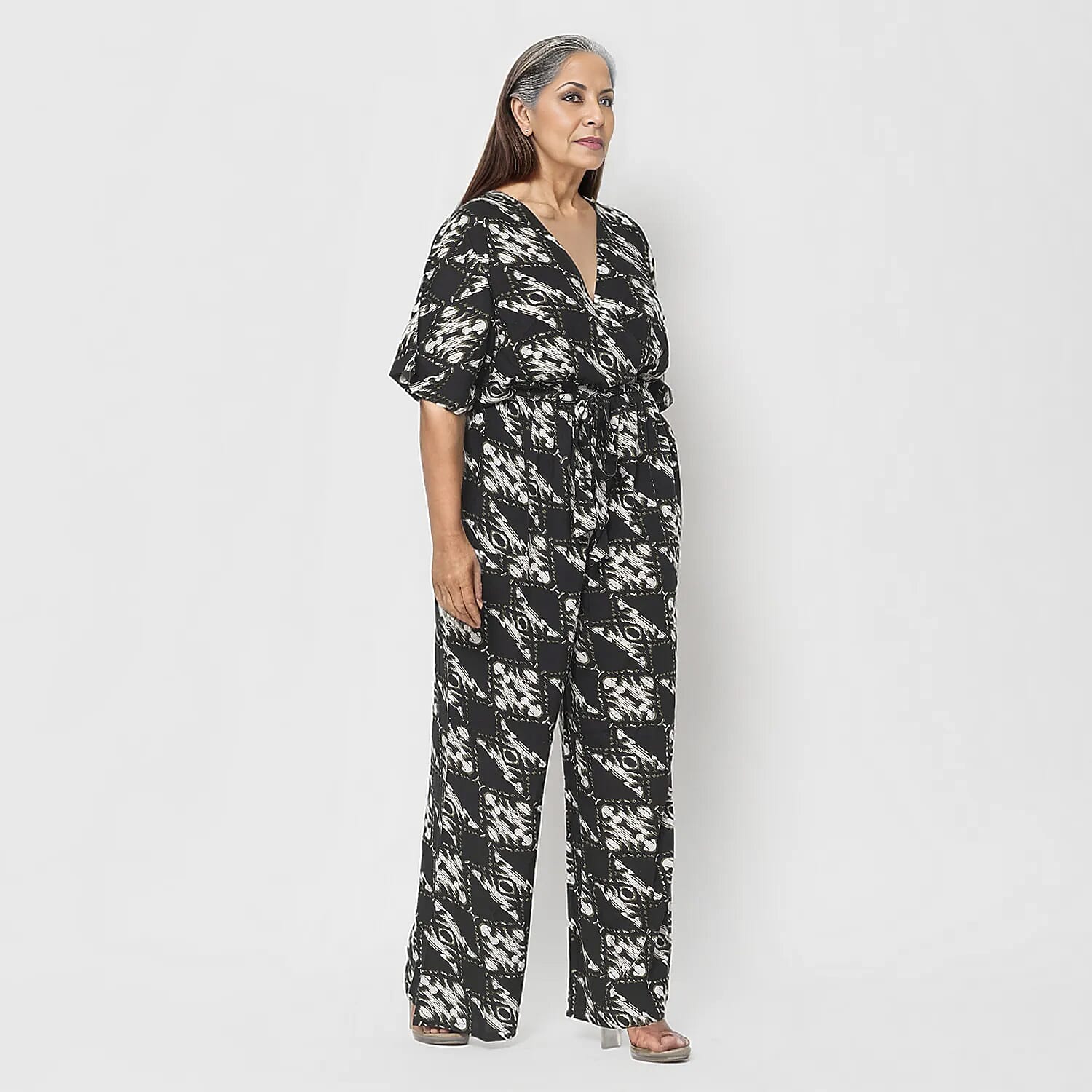 La Marey 100% Viscose Ikat Pattern Ladies Jumpsuit (Size S) - Black