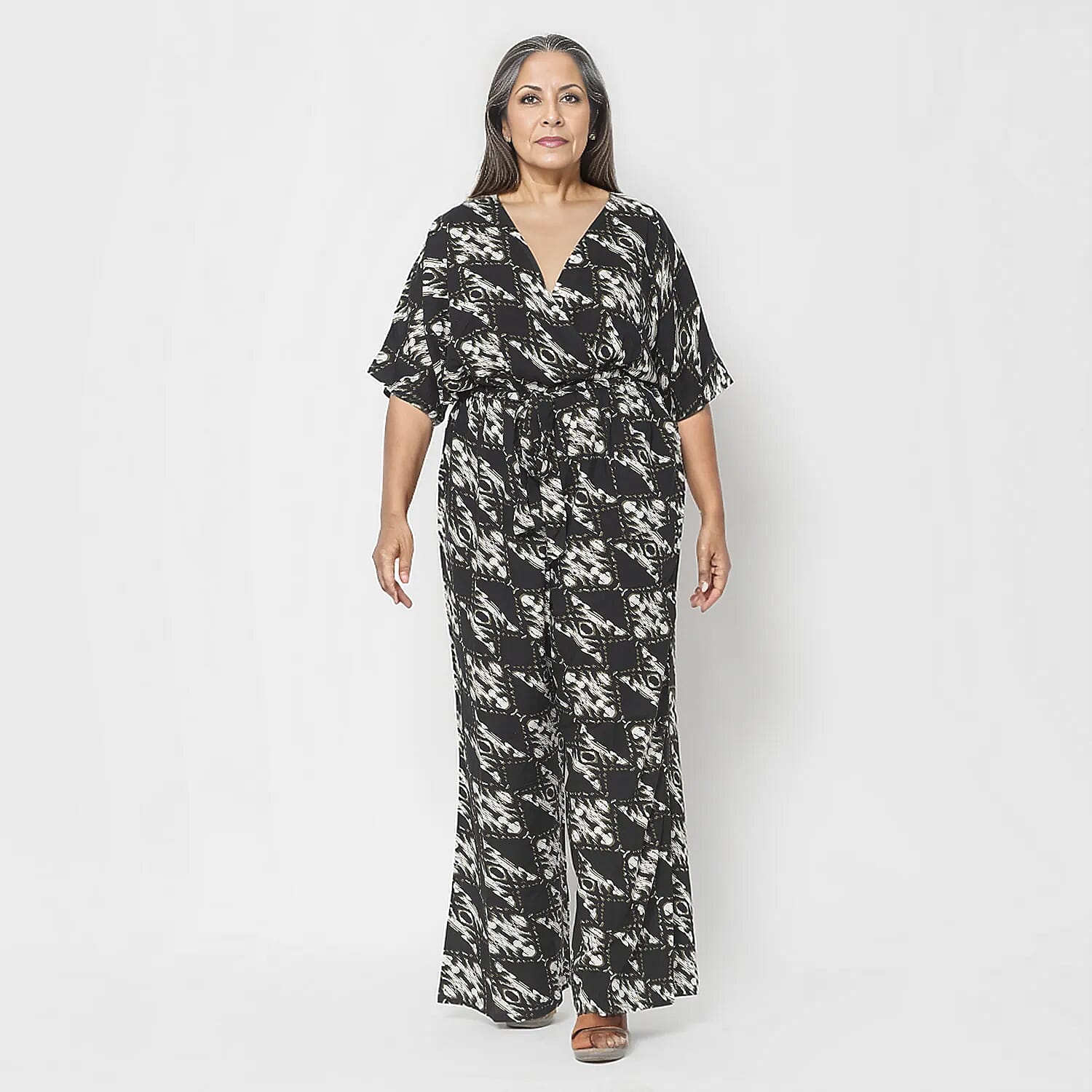 La Marey 100% Viscose Ikat Pattern Ladies Jumpsuit (Size S) - Black