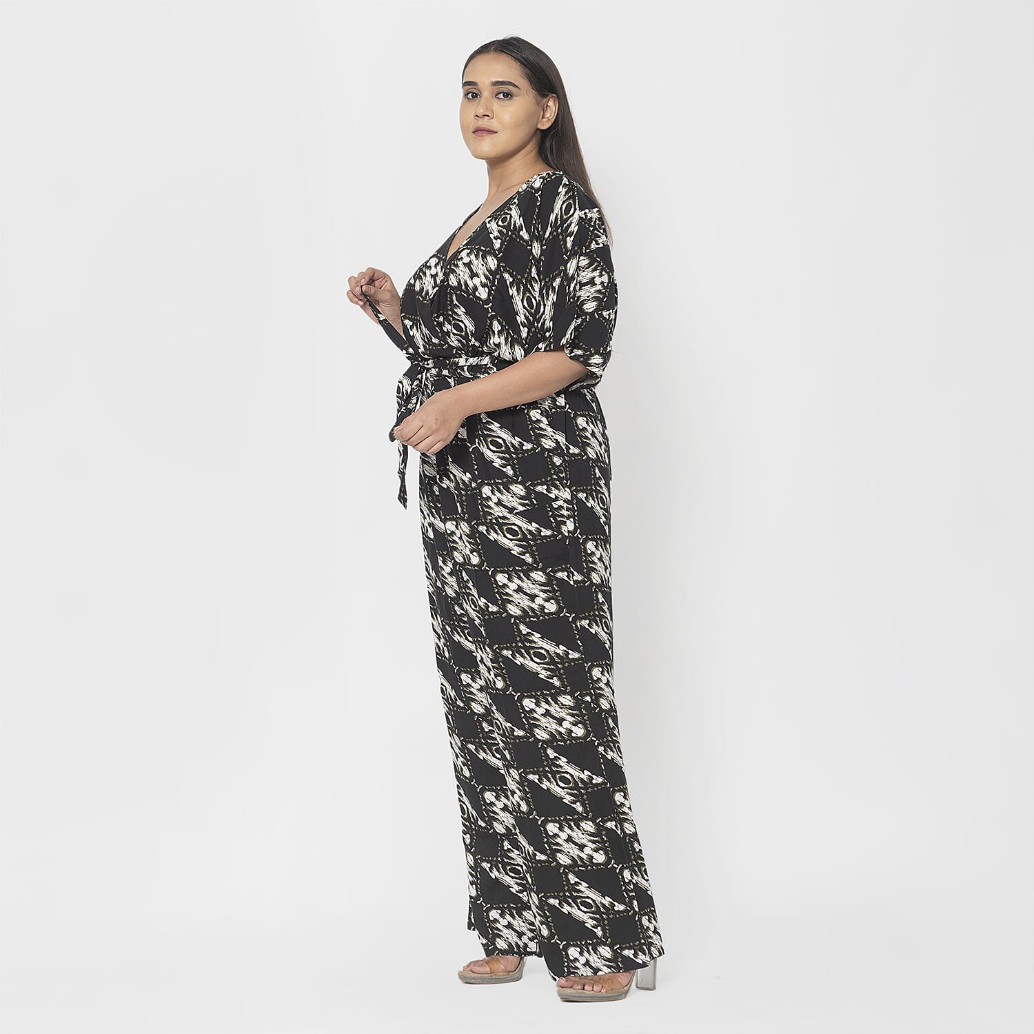  La Marey  Ikat Pattern Ladies Jumpsuit - Black