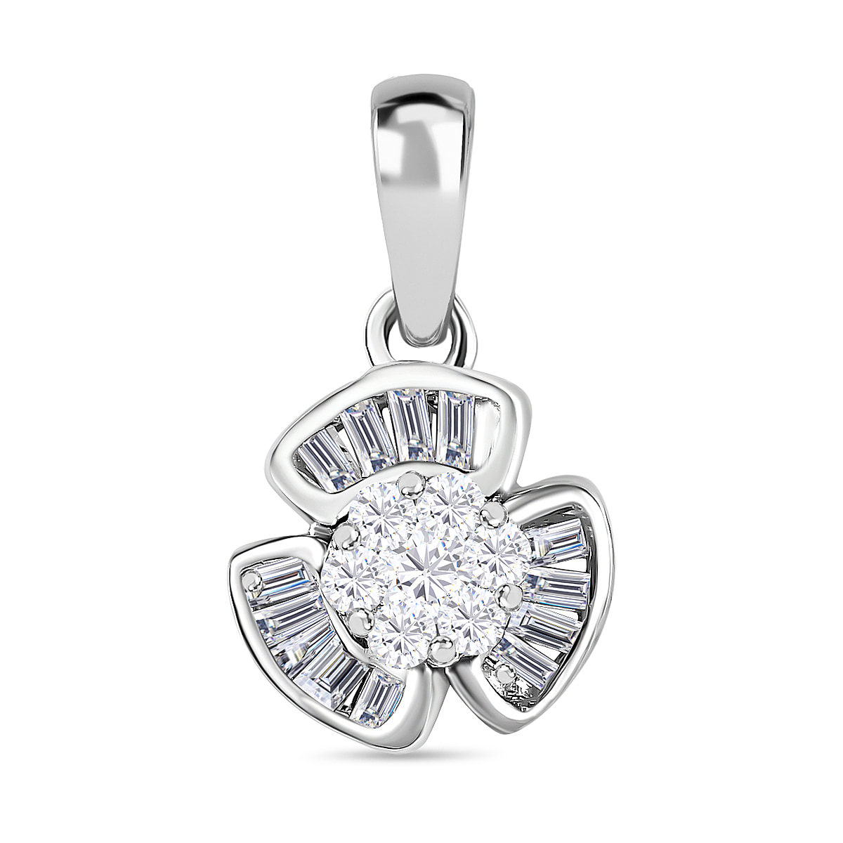 Diamond Floral Pendant in Platinum Overlay Sterling Silver