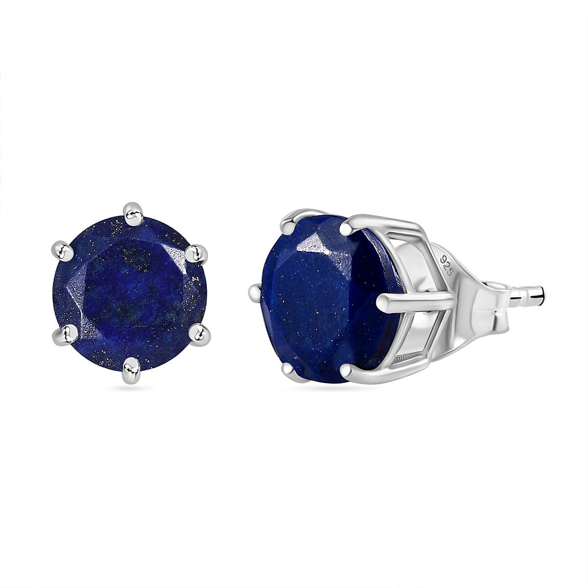 Lapis Lazuli Siolitaire Stud Earrings in Platinum Overlay Sterling Silver 4.18 Ct