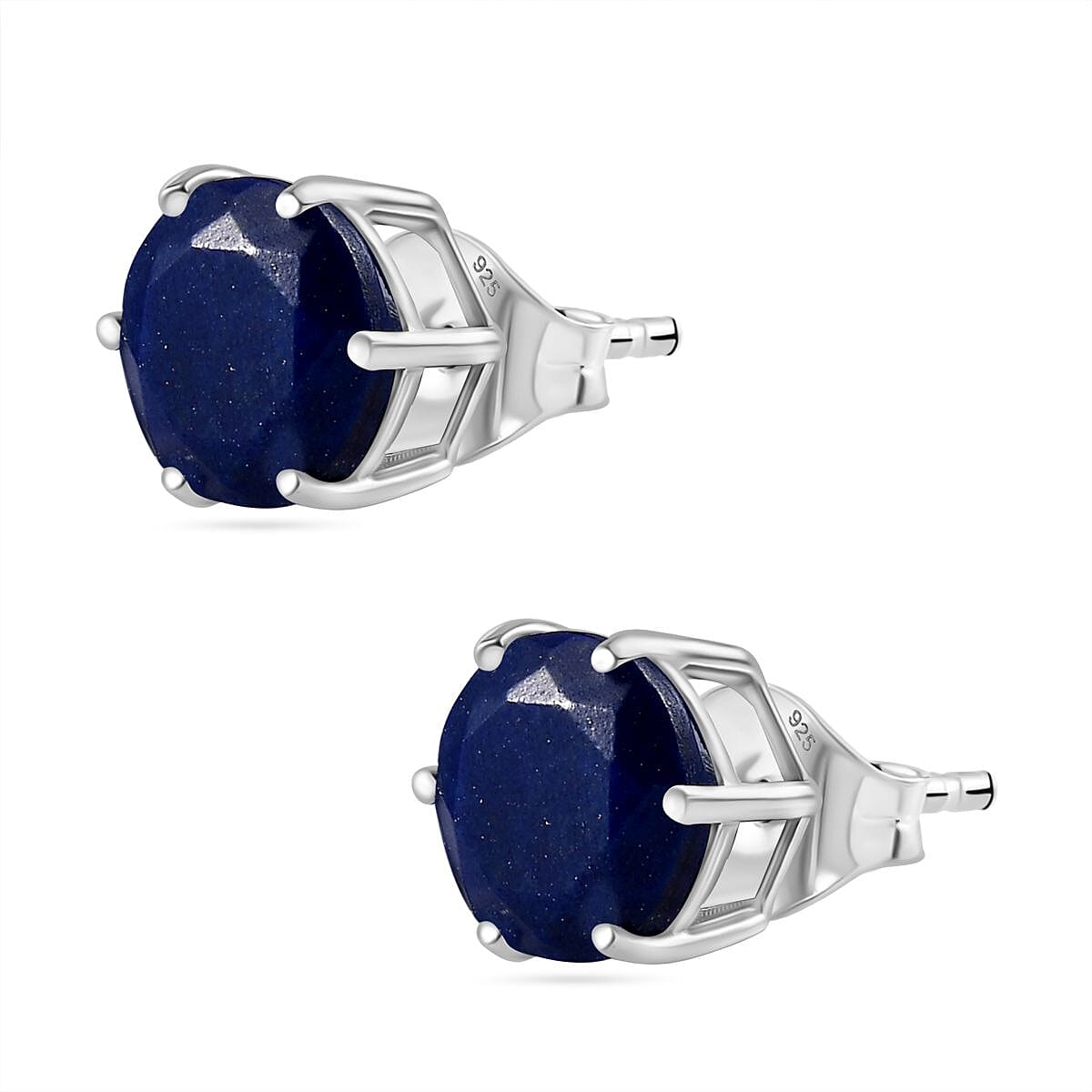 Lapis Lazuli Siolitaire Stud Earrings in Platinum Overlay Sterling Silver 4.18 Ct
