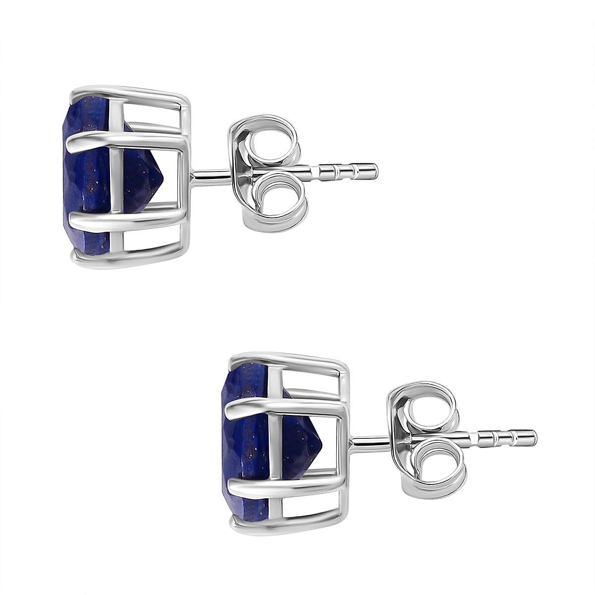 Lapis Lazuli Siolitaire Stud Earrings in Platinum Overlay Sterling Silver 4.18 Ct