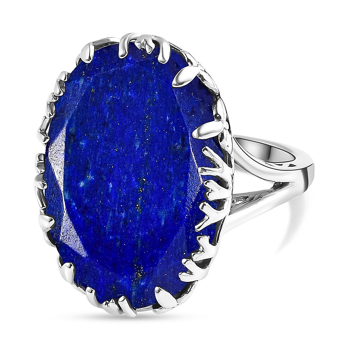 Lapis Lazuli Solitaire Ring in Platinum Overlay Sterling Silver 26.21 Ct, Silver Wt. 6.29 Gms