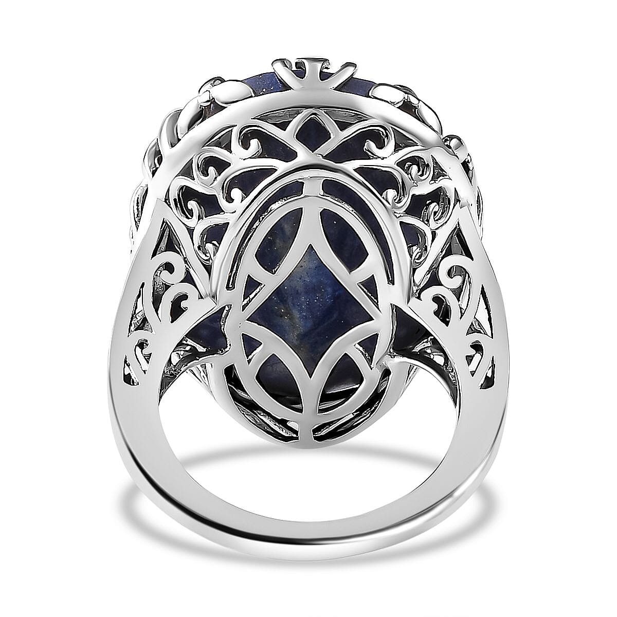 Lapis Lazuli Solitaire Ring in Platinum Overlay Sterling Silver 26.21 Ct, Silver Wt. 6.29 Gms Lapis Lazuli Solitaire Ring in Platinum Overlay Sterling Silver 26.21 Ct, Silver Wt. 6.29 Gms