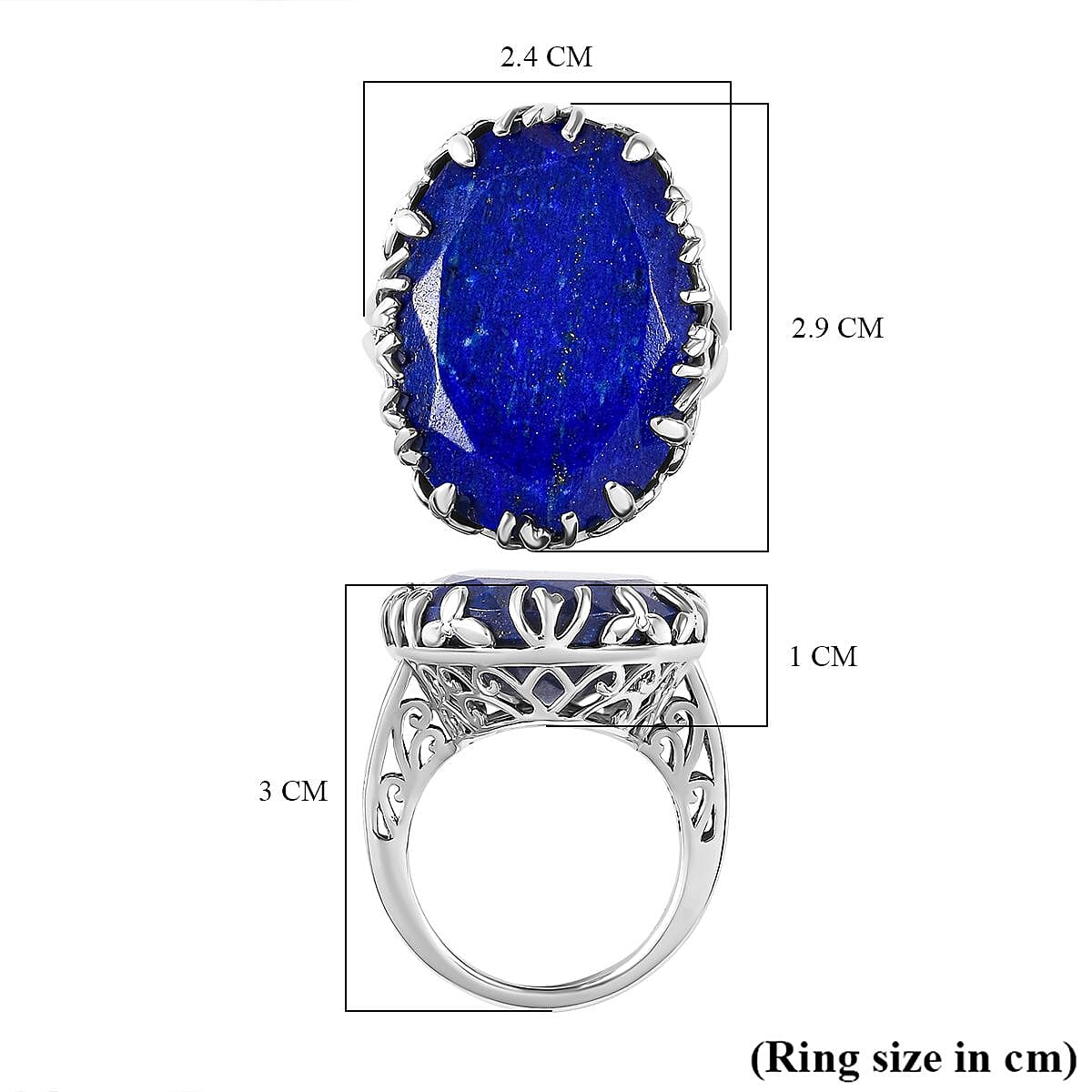 Lapis Lazuli Solitaire Ring in Platinum Overlay Sterling Silver 26.21 Ct, Silver Wt. 6.29 Gms Lapis Lazuli Solitaire Ring in Platinum Overlay Sterling Silver 26.21 Ct, Silver Wt. 6.29 Gms